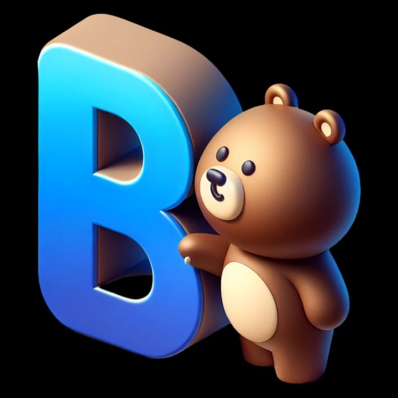 Cute bear with glowing letter B