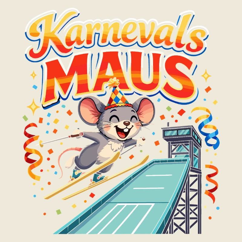 Karnevalsmaus Skispringen lustig 