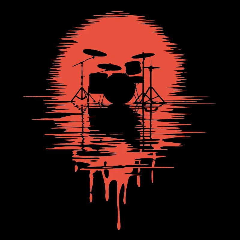 Drumset Silhouette Drums with Reflection