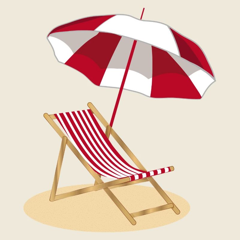 Liegestuhl am Strand und Sonnenschirm