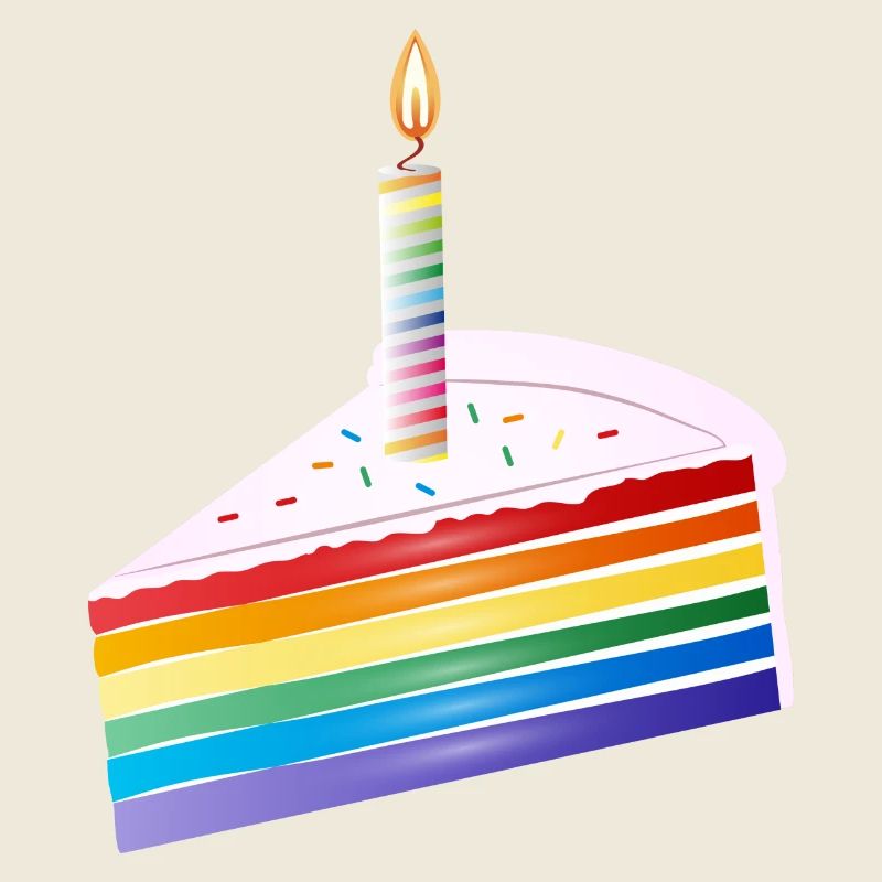 Morceau de gâteau arc-en-ciel avec bougie d’anniversaire