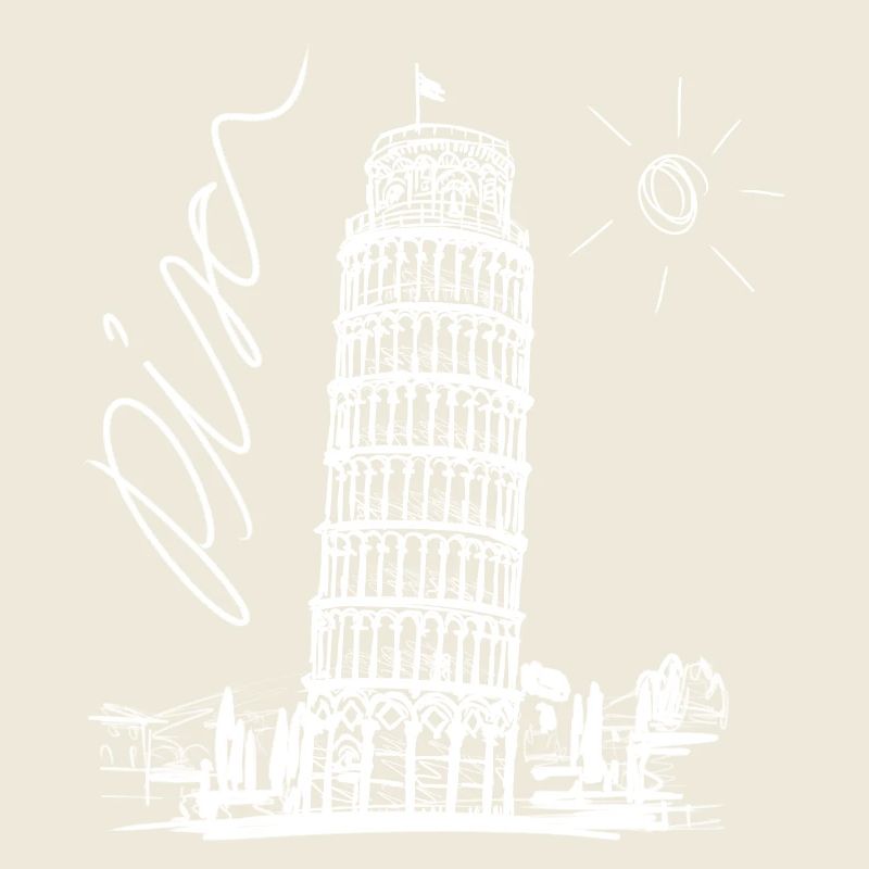 Pisa Tower White-on-Black Art Hand Drawn
