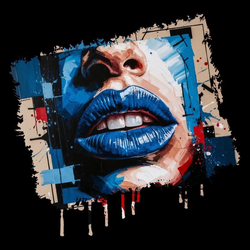 Abstrakte Lippen, die mit einem bunten Pinsel bemalt sind