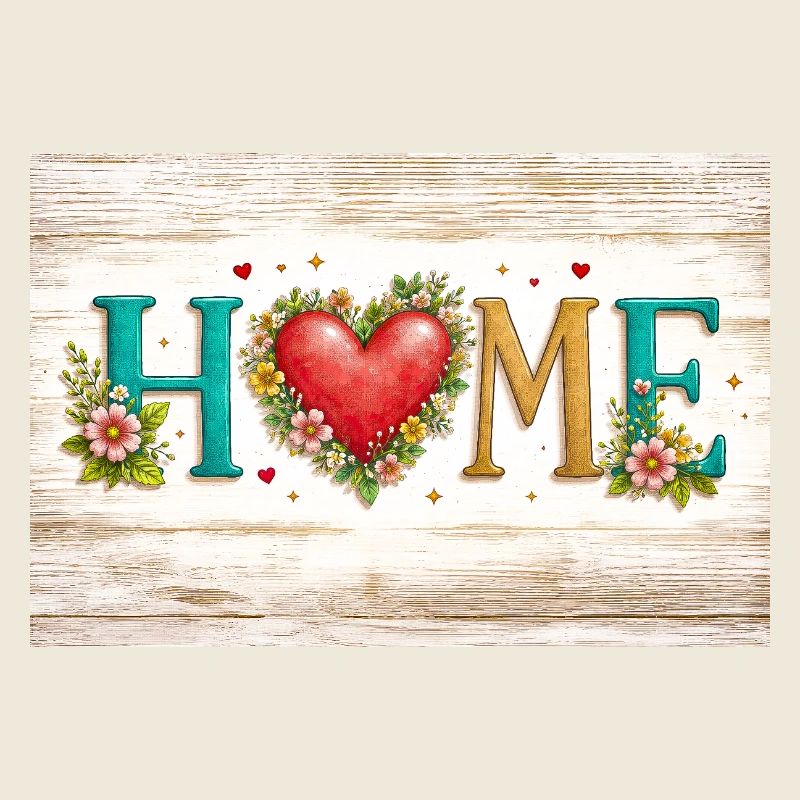 Lettres HOME des fleurs de cœur