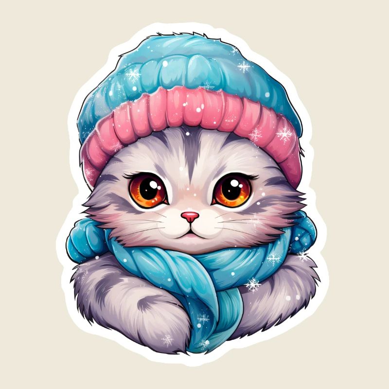 Chat avec chapeau et écharpe