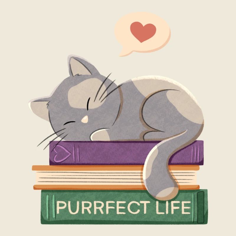 Katze und Bücher - Purrfect life