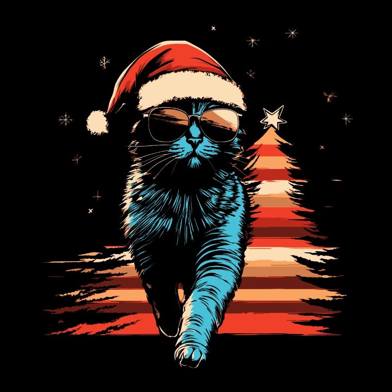Russian Blue Cat Santa Hat Sunglasses