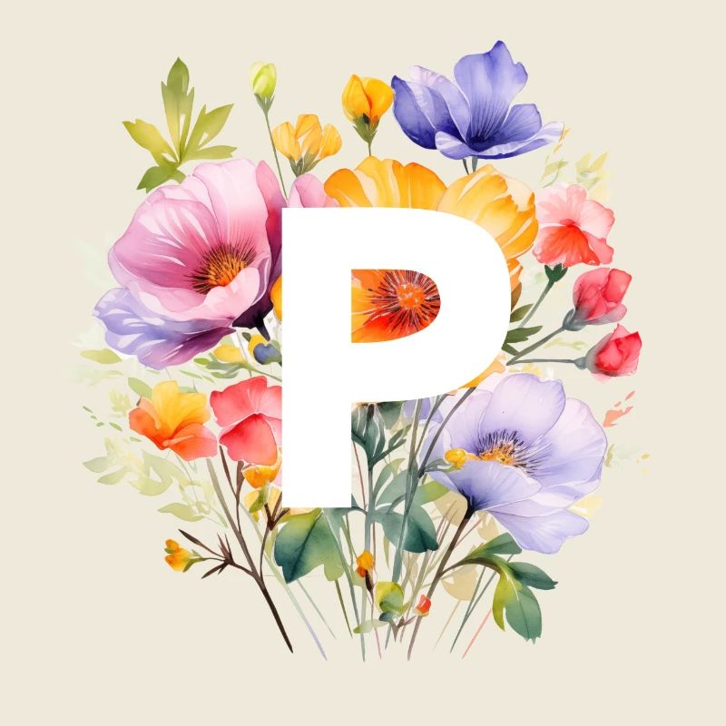 P Monogramm , bunter Blumenstrauss