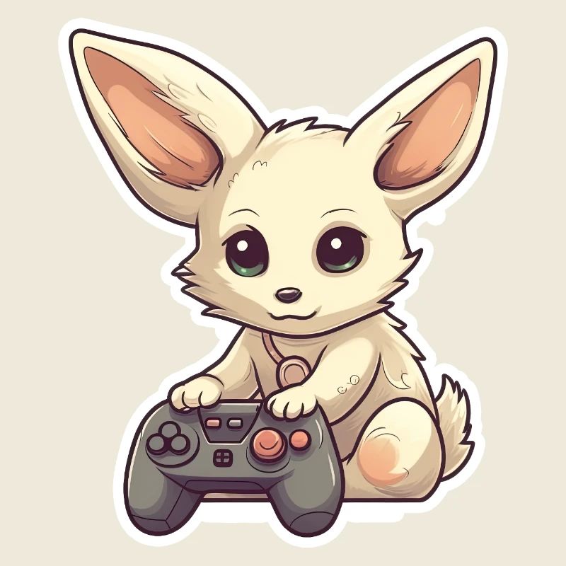 A cute fennec fox playing video games