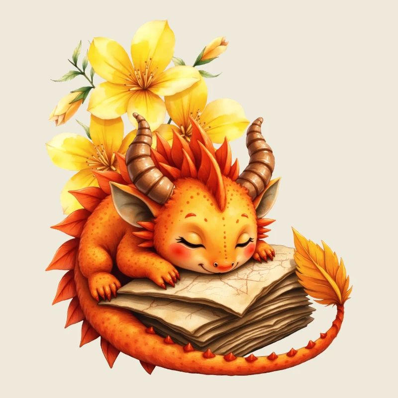Dragon endormi sur le livre d’automne