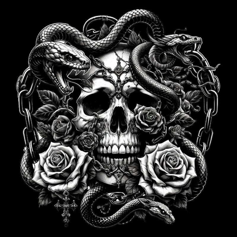Gothic Skull and Roses Art Graphic