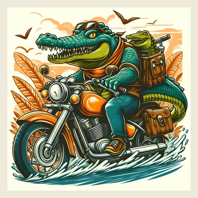 Krokodil auf Motorrad