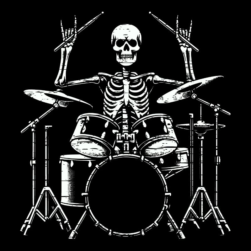 Squelette de crâne de batteur sur la batterie