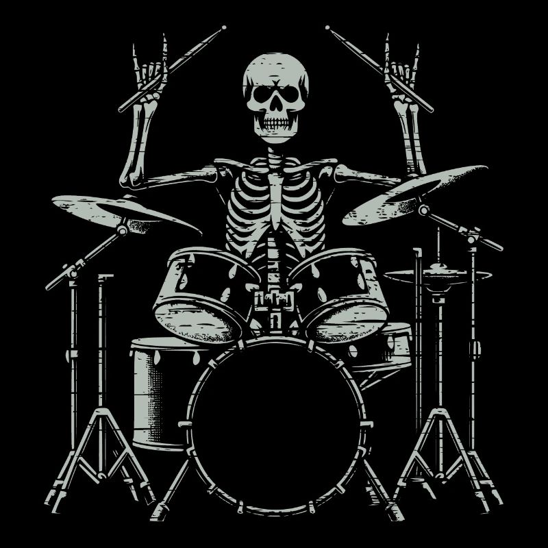 Squelette de crâne de batteur sur la batterie