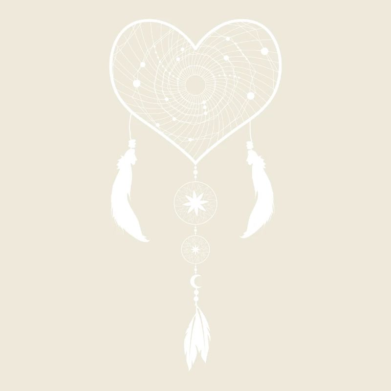 Dream catcher heart with circle pendants and feathers