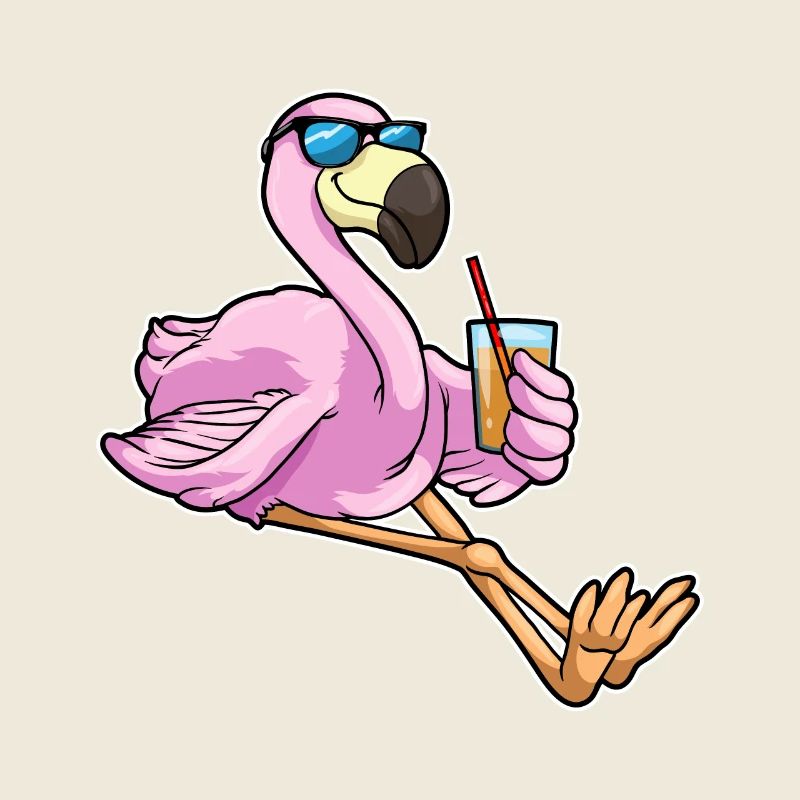 Flamingo mit Getränk mit Strohhalm