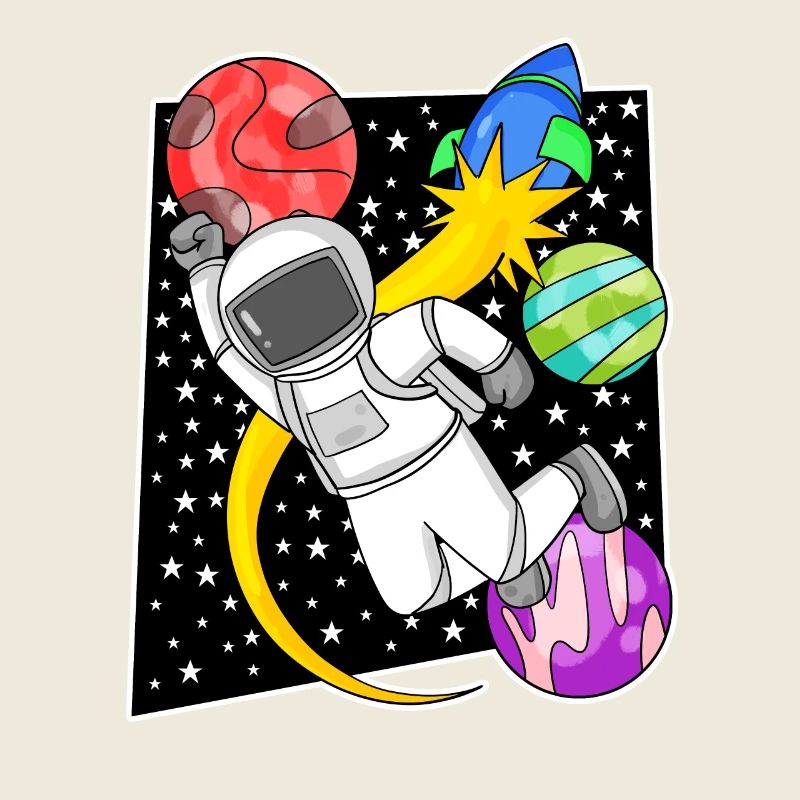 Astronaute dans l’espace avec fusée