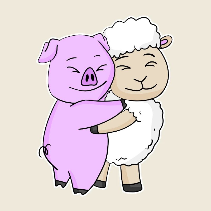 Pig and sheep cuddle cute animals
