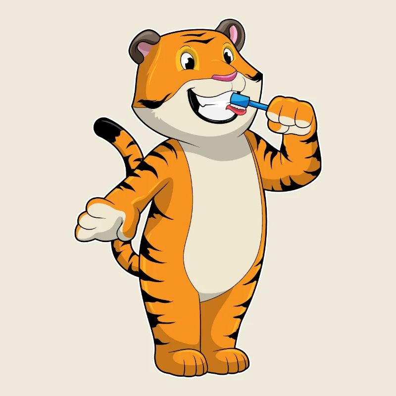 Tigre avec brosse à dents