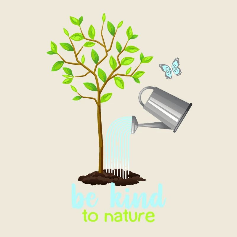 Nature conservation, tree and watering can, environmental protection