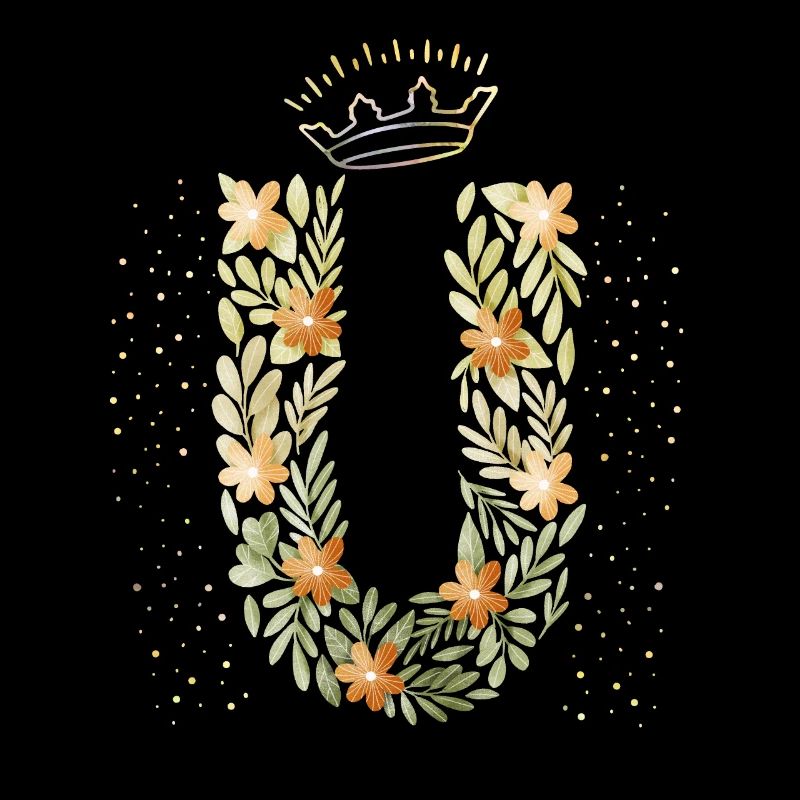 Monogramm Buchstabe U mit Krone, florales Ornament