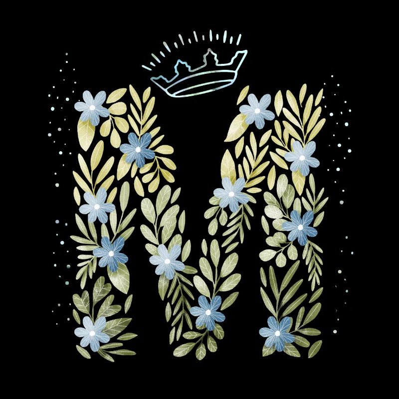 Monogram letter M with crown, floral ornament