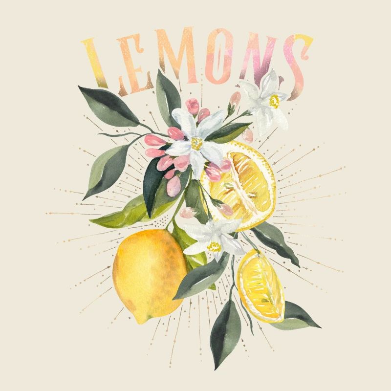 Zitrone, botanische Illustration, Zitronenblüten