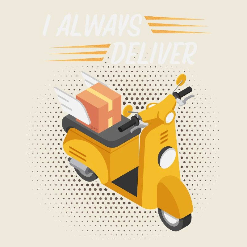 Courier, parcel deliverer, motorcycle, funny saying