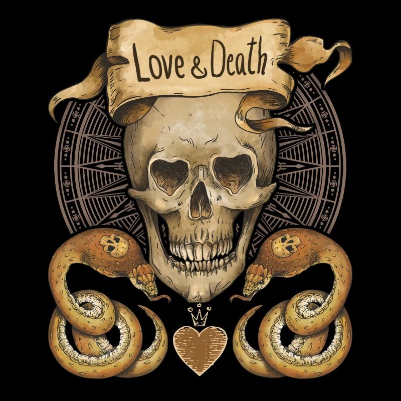 Crâne, serpents, amour et mort, dire