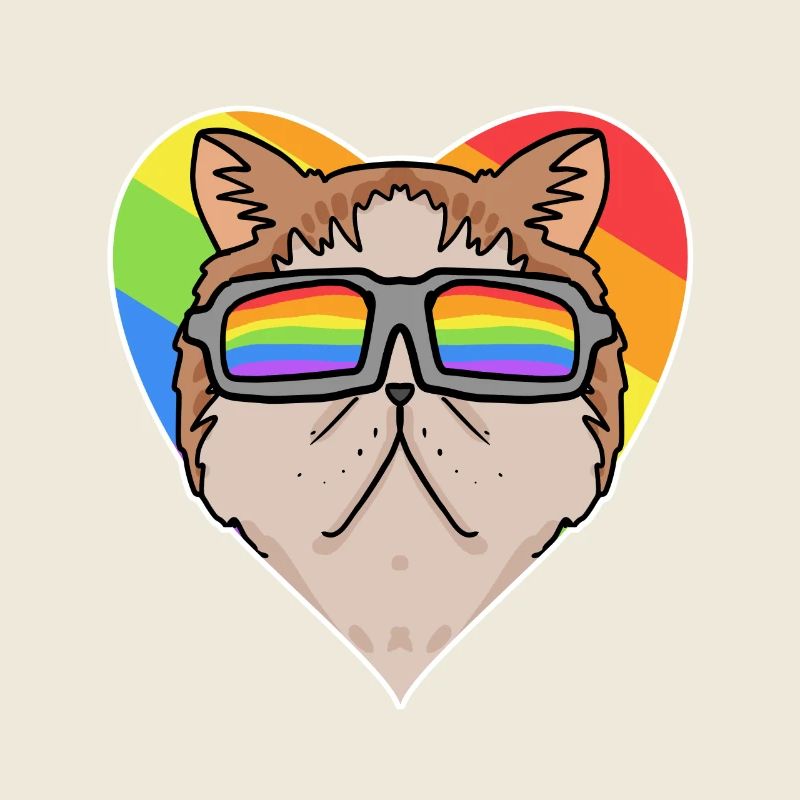 Rainbow - cat with glasses and heart