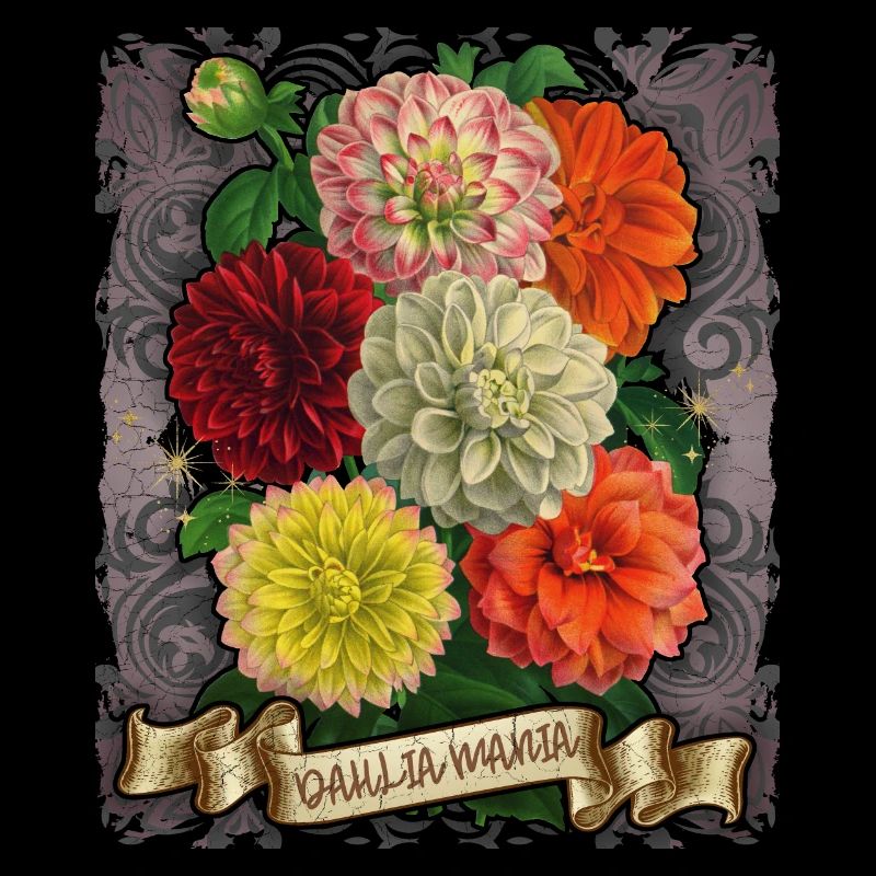 Illustration de fleurs botaniques vintage Dahlias