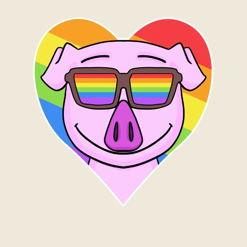 Arc-en-ciel - cochon avec lunettes et cœur