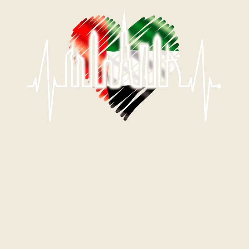 Dubai skyline heartbeat Burj Khalifa UAE flag