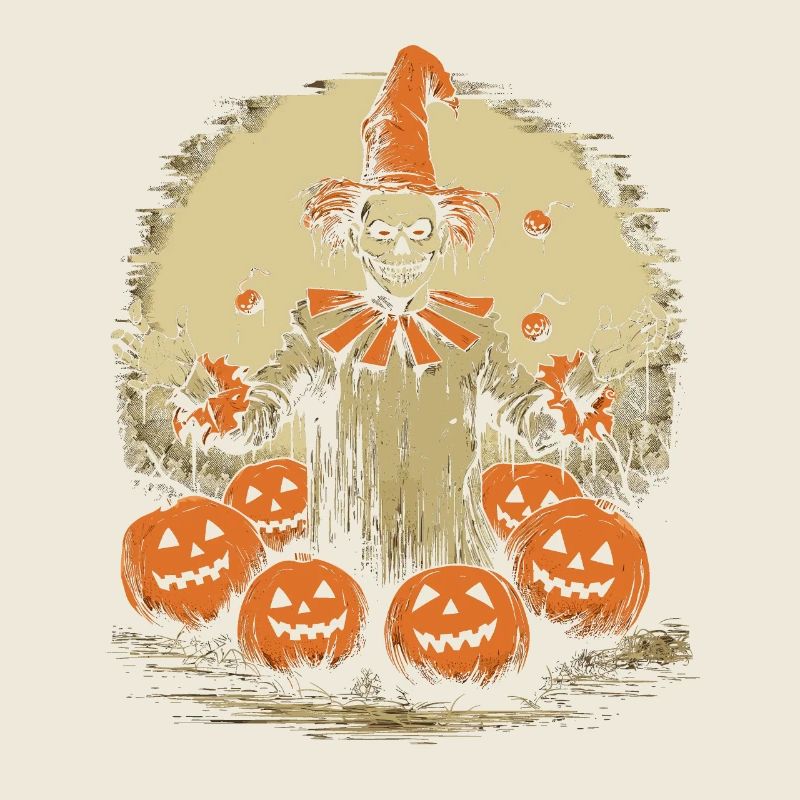 Clown effrayant avec lune et citrouilles Halloween