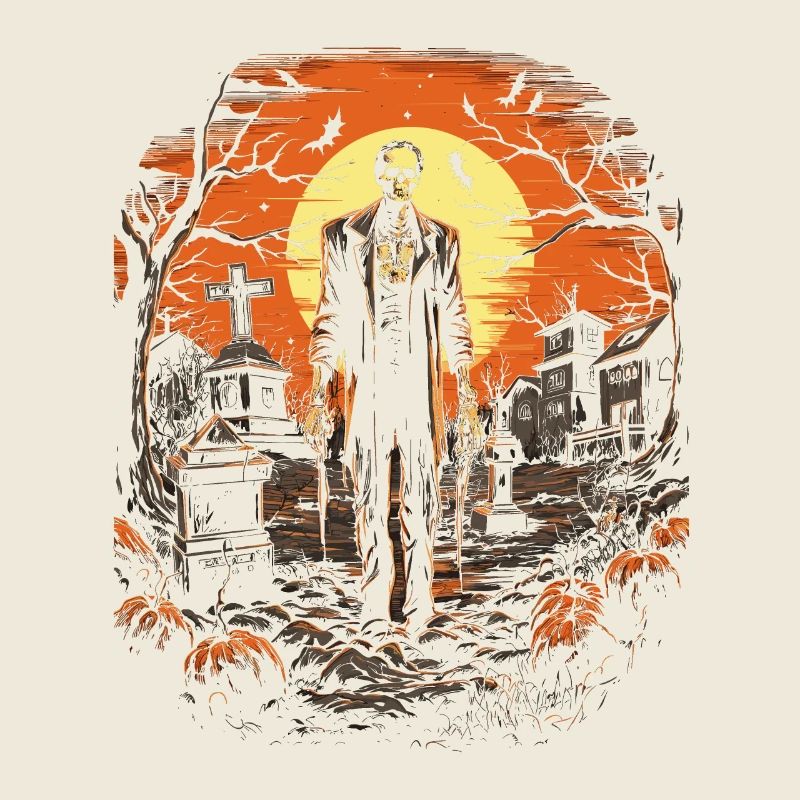 Zombie squelette sur un cimetière effrayant à la lune