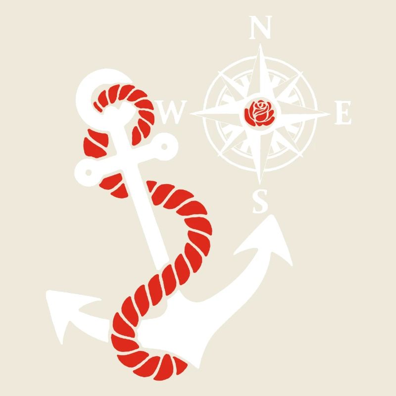 Kompassrose und Seeanker (weiß)