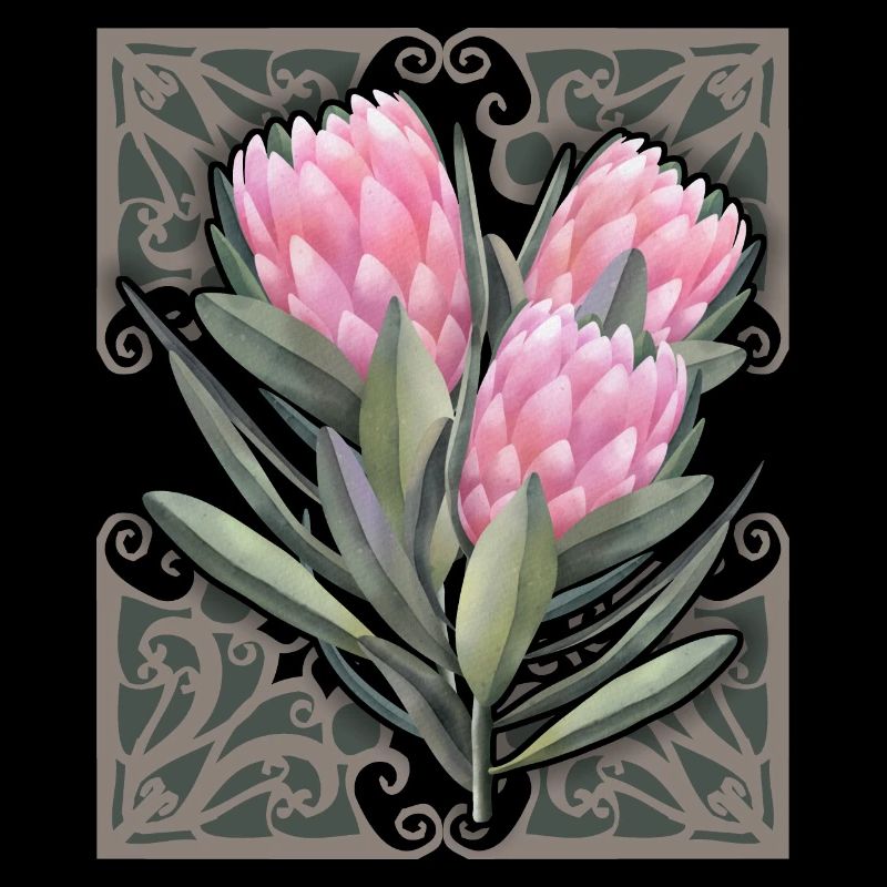 Illustration botanique vintage Protea, fleurs