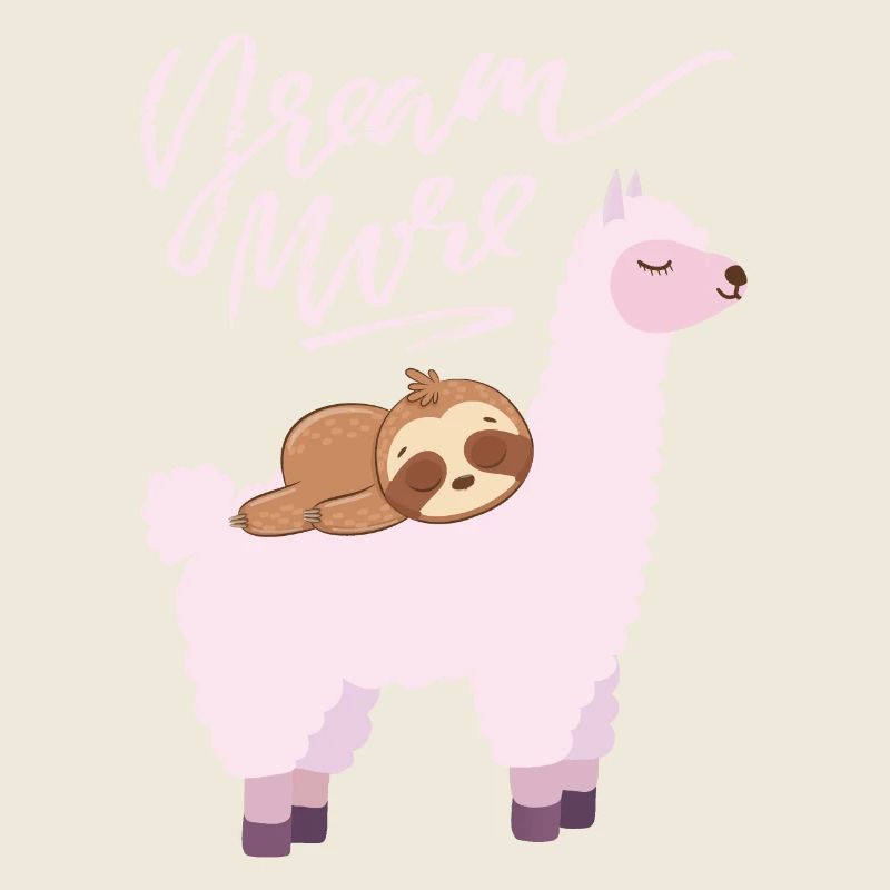 Lama-Llama mit Faultier, Sloth müde, Comic Spruch
