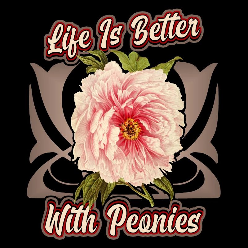 Vintage Peony Botanical Illustration Saying