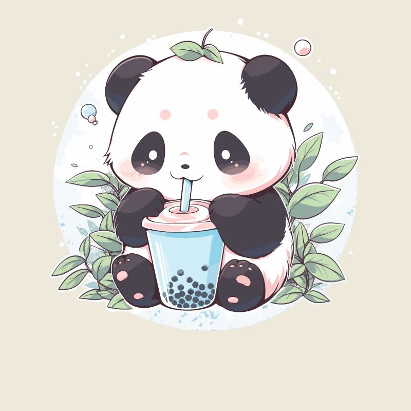 Kawaii Panda trinkt Boba Bubble Tea Chibi
