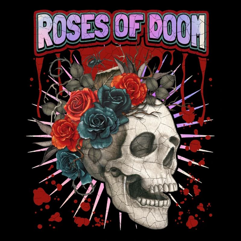 Vintage Skull, Totenkopf mit Rosen, Spruch