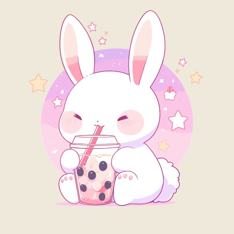 Kawaii Hase trinkt Boba Bubble Tea Chibi