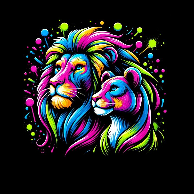 Lion et Lionne Art Animal Lover Lion multicolore