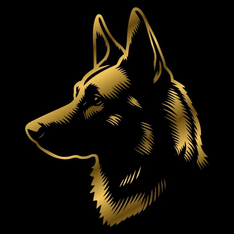 Malinois, dog head, drawing gold