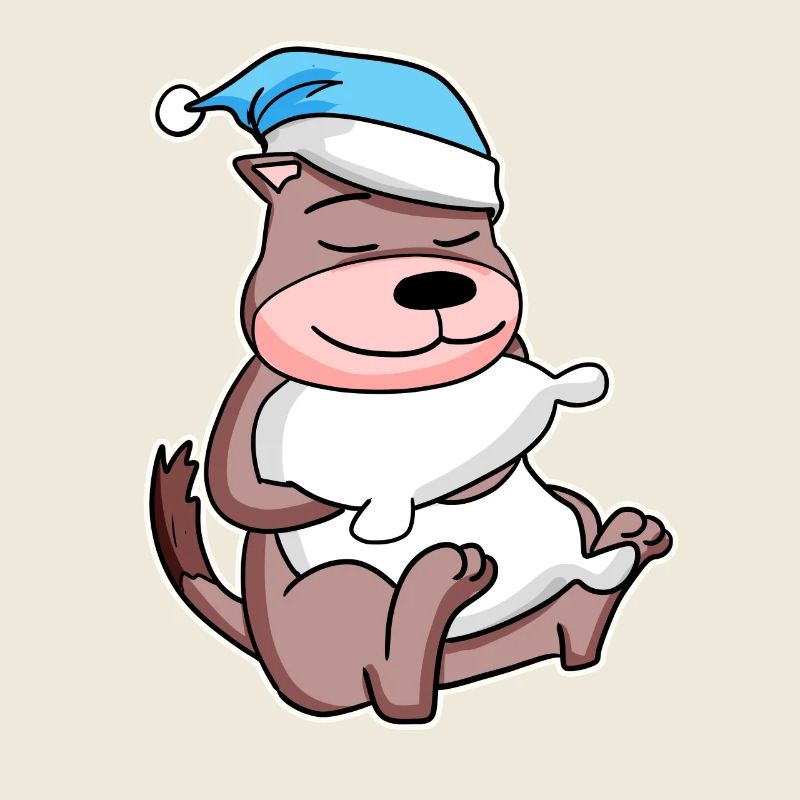 Weasel with pillow and sleepy cap