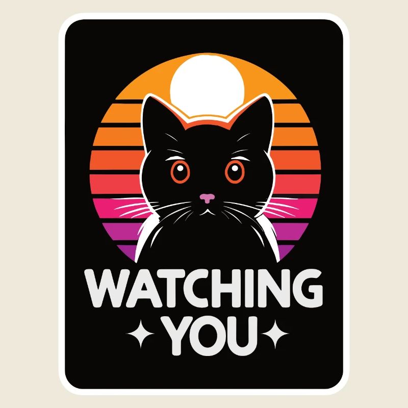 Black cat watching you, vintage sunset