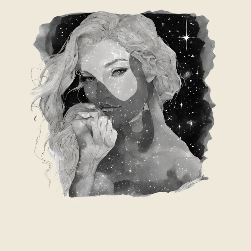 Ätherisches Mädchen und Sterne schwarz und weiß