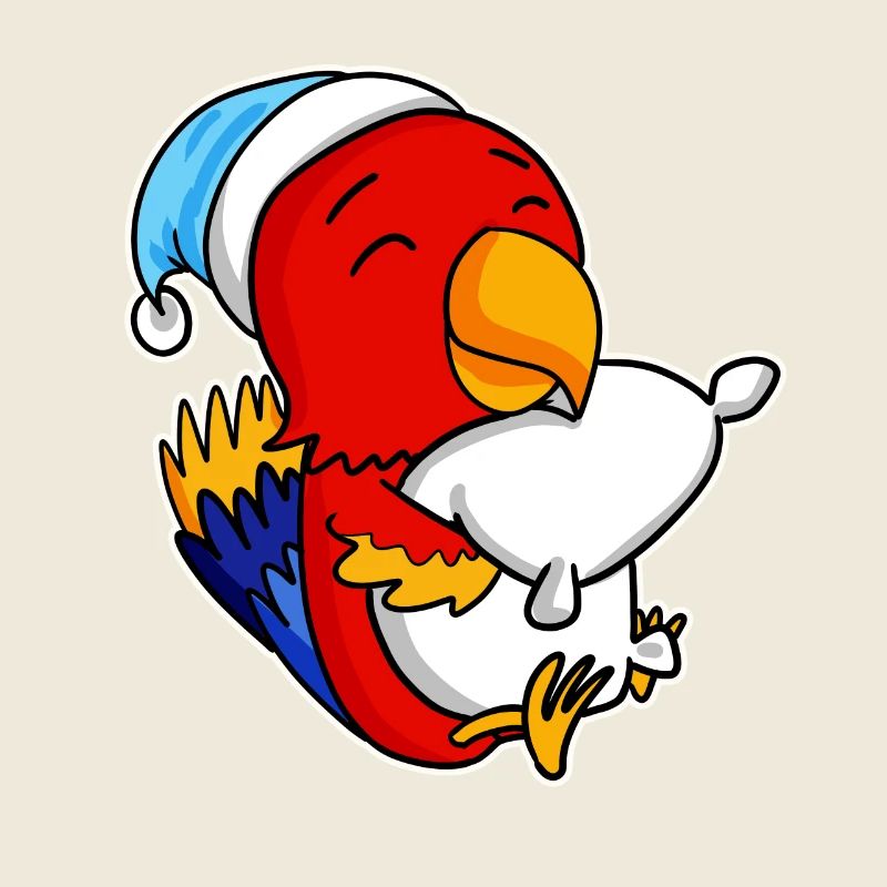 Parrot with pillow and sleepy cap