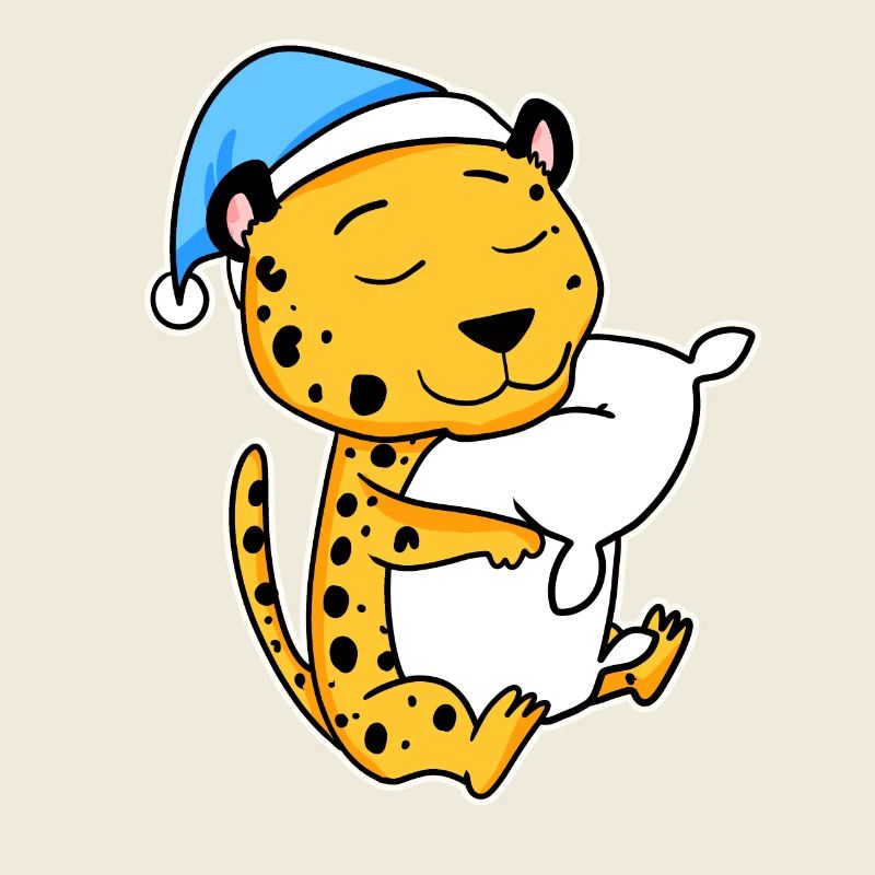 Cheetah with pillow and nightcap