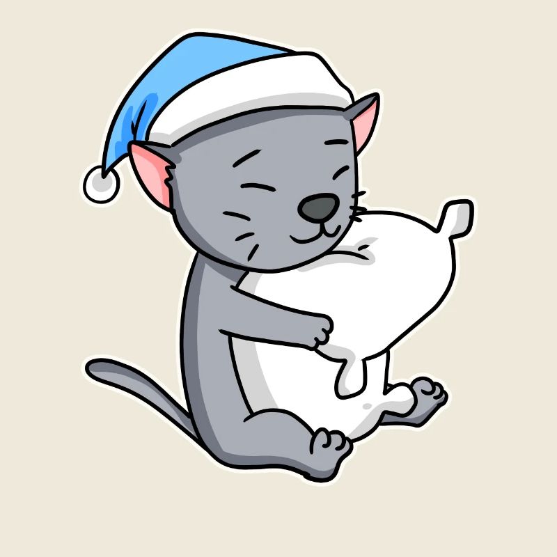 Dormir fatigué - Chat avec oreiller et bonnet somnolent